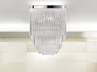 Каскадная люстра из стеклянных подвесок на квадратном серебристом основании - gls/119