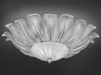 Люстра из прозрачного венецианского стекла из больших резных листьев в круглой чаше - gls/287