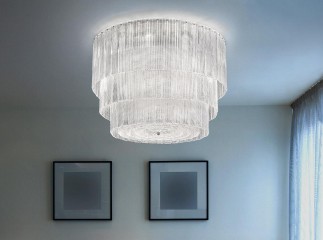 Каскадная круглая люстра из рельефных стеклянных подвесок - gls/032