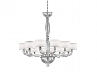Серебристо-серая фигурная люстра с 12 круглыми белыми абажурами - gls/255