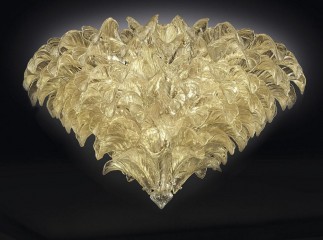 Люстра из стекла цвета шампанского из фигурных стеклянных листьев - gls/353