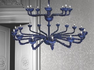 Двухъярусная люстра из темно-синего муранского стекла с 24 круглыми чашами - gls/247