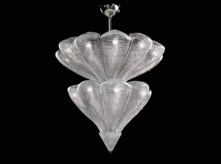 Двухъярусная объемная фигурная люстра из прозрачного муранского стекла с орнаментом - gls/414