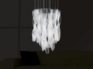 Светлая люстра с подвесными спиральными элементами из дутого стекла - gls/065