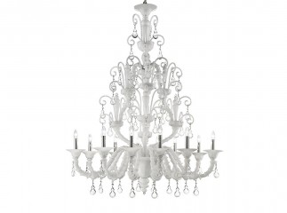 Люстра на 12 свечей из матового белого стекла с прозрачными фигурными подвесками - gls/191