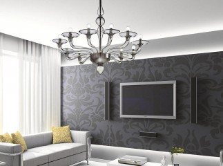 Лаконичная люстра на 12 ламп из дымчато-серого венецианского стекла - gls/239