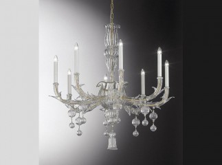 Компактная люстра из прозрачного венецианского стекла на 8 белых свечей - gls/218