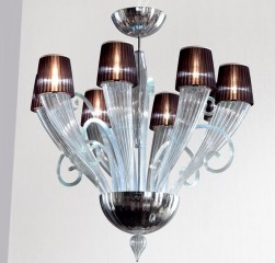 Люстра из прозрачного стекла с плиссированными коричневыми абажурами - gkn/076