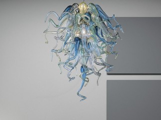 Дизайнерская подвесная люстра из светло-голубых и светло-зеленых стеклянных завитков - gls/501