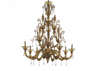 Люстра из стекла темно-янтарного оттенка с завитками и длинными прозрачными подвесками - gls/192