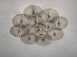 Круглая люстра из дымчато-серых стеклянных дисков с рельефным орнаментом - gls/599