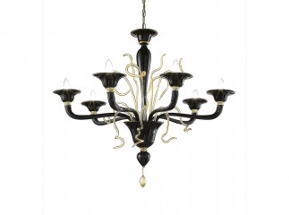 Люстра из черного муранского стекла с золотистыми прозрачными завитками - gls/234