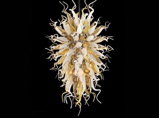 Дизайнерская подвесная люстра из белых и янтарных стеклянных спиралей - gls/528