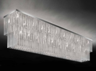 Широкая прямоугольная каскадная люстра из рельефного муранского стекла - gls/034