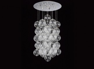 Большая люстра с подвесными шарами из гладкого и рельефного муранского стекла - gls/052