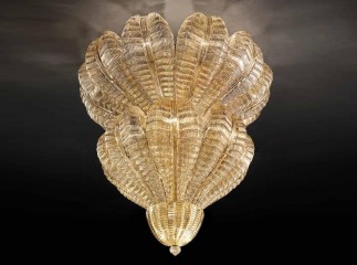 Двухъярусная люстра из стекла янтарного оттенка из широких рифленых лепестков - gls/374