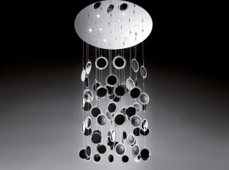 Люстра с длинными подвесками из черных стеклянных дисков - gls/083