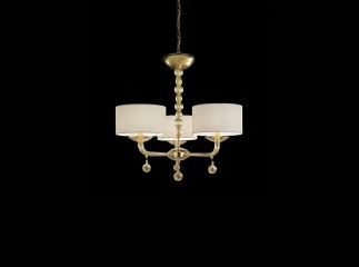 Люстра на позолоченном каркасе с 3 круглыми абажурами цвета слоновой кости - gls/266