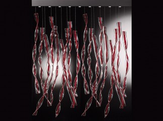 Горизонтальный подвес со спиралями из прозрачного стекла с красной полосой - gls/064