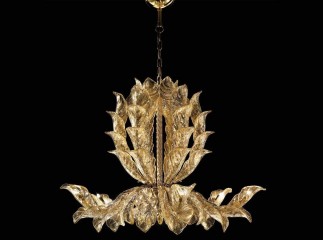 Фигурная подвесная люстра из золотистых стеклянных листьев - gls/348