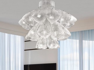 Подвесная фигурная люстра из прозрачного муранского стекла с геометрическим орнаментом - gls/419