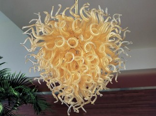 Большая подвесная люстра из золотистых стеклянных завитков - gls/524