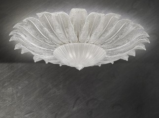 Дизайнерская люстра под потолок из венецианского стекла с широкими резными листьями - gls/289