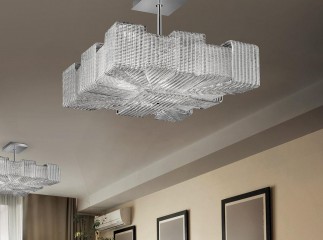 Подвесная люстра с объемным квадратным плафоном из рельефного муранского стекла - gls/441