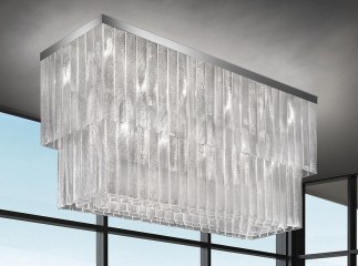 Двухъярусная прямоугольная люстра из муранского стекла с горизонтальными рельефными полосками - gls/036