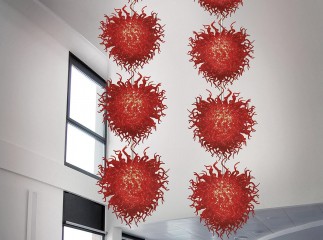 Оригинальный длинный подвес с шарами из красных стеклянных спиралей - gls/541