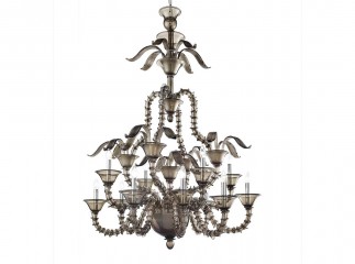 Двухъярусная люстра из дымчато-серого стекла с резными листьями - gls/189