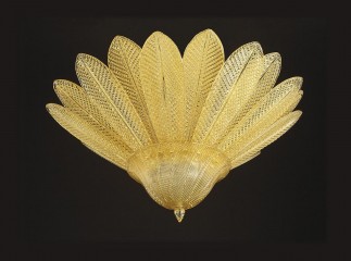 Золотисто-желтая люстра из муранского стекла с резными листьями - gls/312