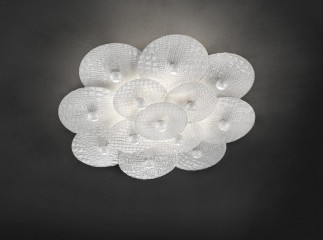 Белая матовая стеклянная люстра из дисков с орнаментом - gls/603