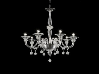 Изящная люстра на 8 ламп, из прозрачного муранского стекла - gls/210