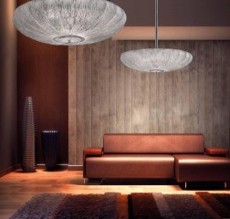 Люстра с большим круглым абажуром из узорчатого стекла - gls/008