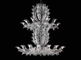 Двухъярусная люстра из листьев прозрачного муранского стекла - gls/342