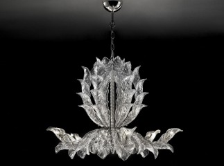 Люстра из прозрачного муранского стекла на витой оси с листьями - gls/345