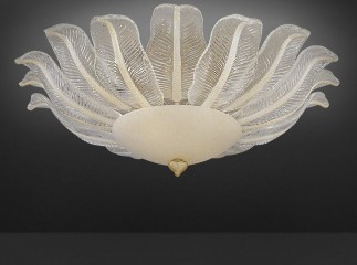 Люстра из стеклянных листьев венецианского стекла цвета слоновой кости - gls/291