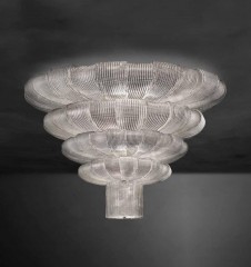 Вертикальная большая четырехъярусная люстра из стекла с рельефным рисунком - gls/020