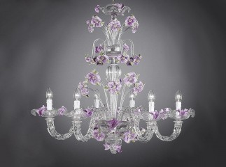 Светлая люстра из венецианского стекла с сиреневыми цветами - gls/183