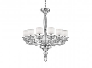 Дизайнерская люстра из прозрачного венецианского стекла с 12 круглыми белыми абажурами - gls/246