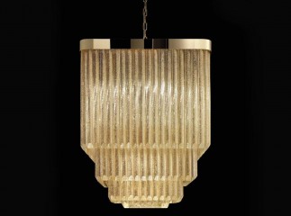 Квадратная каскадная люстра из стеклянных подвесок янтарного оттенка с рисунком - gls/133