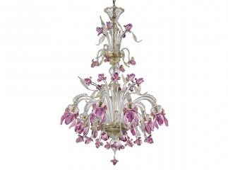 Люстра из прозрачного муранского стекла с розовыми орхидеями - gls/196