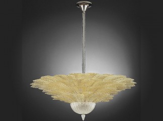 Подвесная люстра из стекла с золотистыми листьями в белой круглой чаше - gls/320