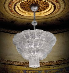 Трехъярусная подвесная люстра из рельефного стекла с подвесками - gls/019