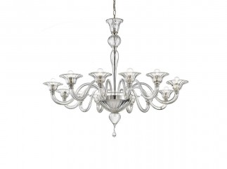 Фигурная люстра из прозрачного венецианского стекла с 12 резными розетками - gls/238