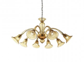 Люстра на 8 плафонов из прозрачного муранского стекла янтарного оттенка - gls/231