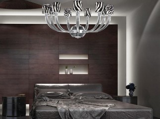 Люстра на серебристо-сером каркасе круглыми абажурами с рисунком под зебру - gls/258