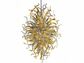 Большая дизайнерская люстра из зеркальных завитков золотистого и серебристого оттенка - gls/534