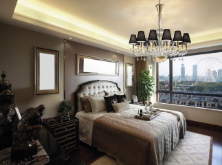 Фигурная люстра на позолоченном каркасе в стеклянном обрамлении, с 12 коричневыми абажурами - gls/254